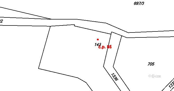 Dolní Světlá 85, Mařenice na parcele st. 143 v KÚ Dolní Světlá pod Luží, Katastrální mapa