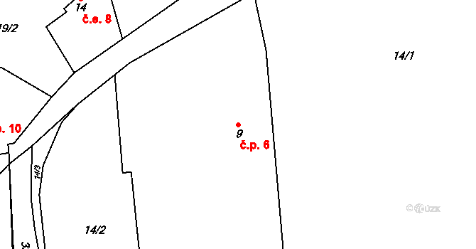 Pejškov 6, Tišnov na parcele st. 9 v KÚ Pejškov u Tišnova, Katastrální mapa