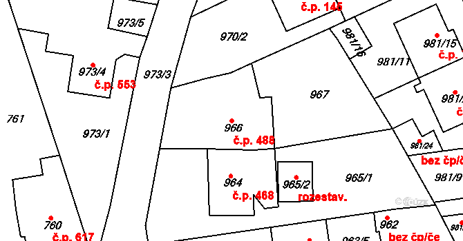 Židlochovice 488 na parcele st. 966 v KÚ Židlochovice, Katastrální mapa