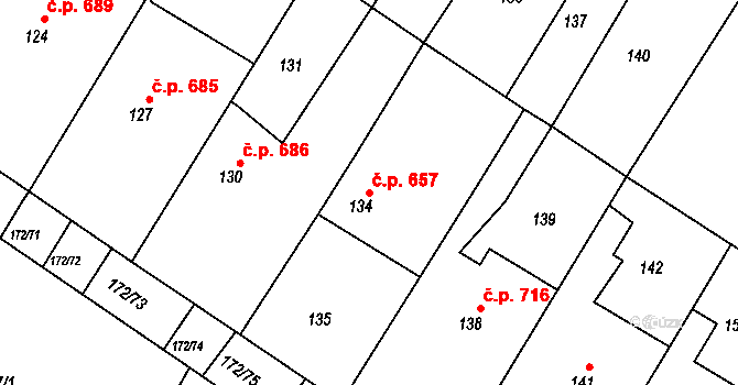 Ždánice 657 na parcele st. 134 v KÚ Ždánice, Katastrální mapa