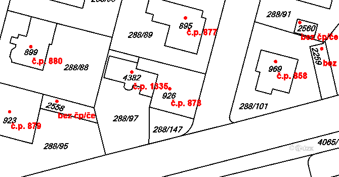 Kyjov 878 na parcele st. 926 v KÚ Kyjov, Katastrální mapa