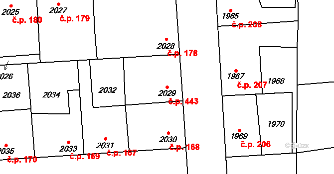 Kročehlavy 443, Kladno na parcele st. 2029 v KÚ Kročehlavy, Katastrální mapa