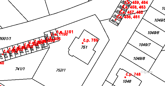 Děčín II-Nové Město 759, Děčín na parcele st. 751 v KÚ Děčín, Katastrální mapa