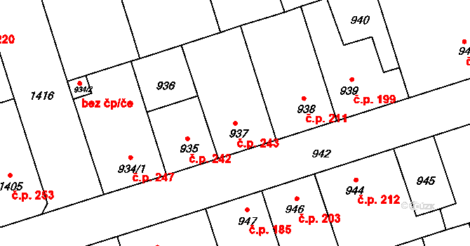 Libušín 243 na parcele st. 937 v KÚ Libušín, Katastrální mapa