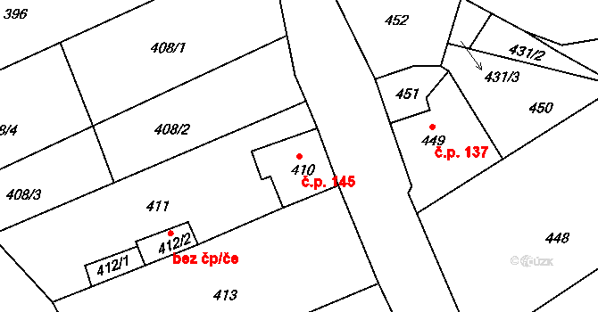 Hrádek nad Nisou 145 na parcele st. 410 v KÚ Hrádek nad Nisou, Katastrální mapa