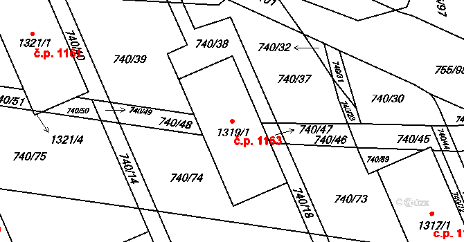 Blansko 1163 na parcele st. 1319/1 v KÚ Blansko, Katastrální mapa