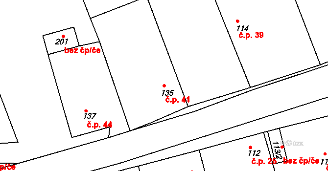 Libečov 41, Chyňava na parcele st. 135 v KÚ Libečov, Katastrální mapa