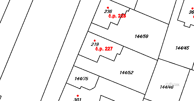 Skřivany 227 na parcele st. 219 v KÚ Skřivany, Katastrální mapa