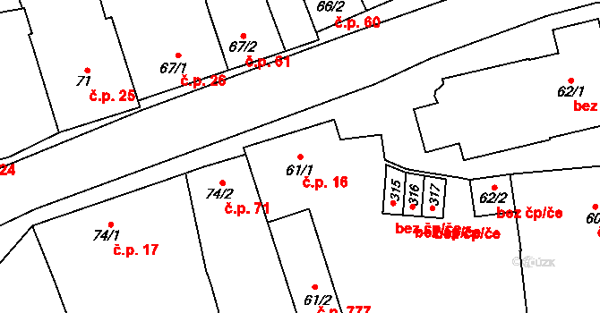 Bohuňovice 16 na parcele st. 61/1 v KÚ Bohuňovice, Katastrální mapa
