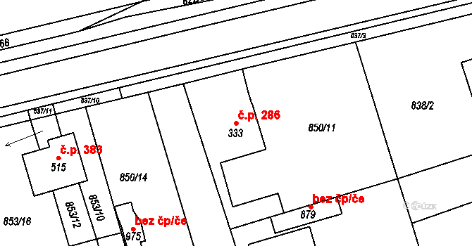 Brozany nad Ohří 286 na parcele st. 333 v KÚ Brozany nad Ohří, Katastrální mapa