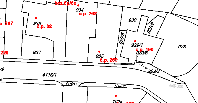 Podmoklice 269, Semily na parcele st. 935 v KÚ Semily, Katastrální mapa