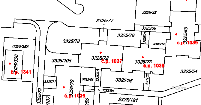 Lutyně 1037, Orlová na parcele st. 3325/72 v KÚ Horní Lutyně, Katastrální mapa