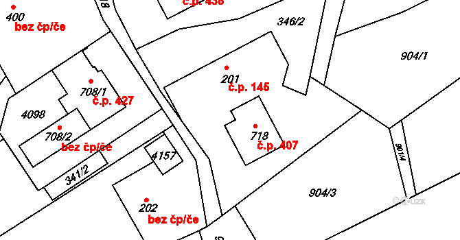 Liptál 407 na parcele st. 718 v KÚ Liptál, Katastrální mapa