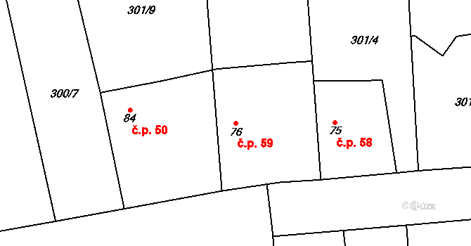 Židovice 59 na parcele st. 76 v KÚ Židovice, Katastrální mapa