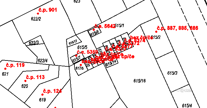 Klíše 5373, Ústí nad Labem na parcele st. 615/6 v KÚ Klíše, Katastrální mapa