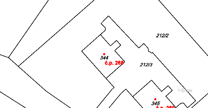 Přední Ptákovice 268, Strakonice na parcele st. 344 v KÚ Přední Ptákovice, Katastrální mapa