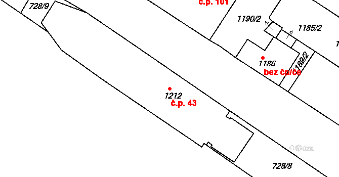 Miřetice u Klášterce nad Ohří 43, Klášterec nad Ohří na parcele st. 1212 v KÚ Miřetice u Klášterce nad Ohří, Katastrální mapa