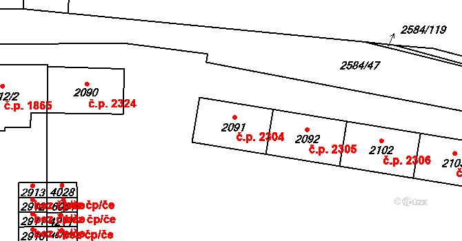 Břeclav 2304 na parcele st. 2091 v KÚ Břeclav, Katastrální mapa