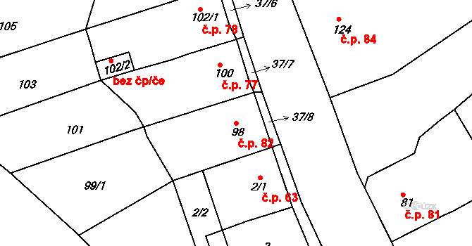Hudcov 82, Teplice na parcele st. 98 v KÚ Hudcov, Katastrální mapa
