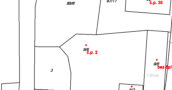 Dolní Dvory 2, Cheb na parcele st. 9/6 v KÚ Dolní Dvory, Katastrální mapa