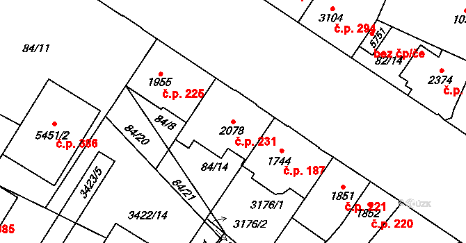 Kolín III 231, Kolín na parcele st. 2078 v KÚ Kolín, Katastrální mapa