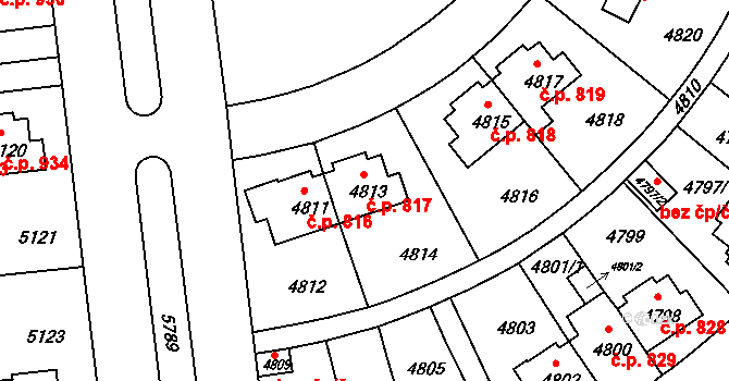 Záběhlice 817, Praha na parcele st. 4813 v KÚ Záběhlice, Katastrální mapa