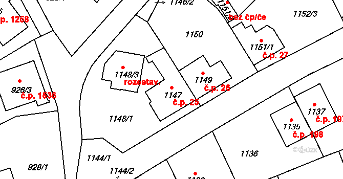 Zbraslav 25, Praha na parcele st. 1147 v KÚ Zbraslav, Katastrální mapa
