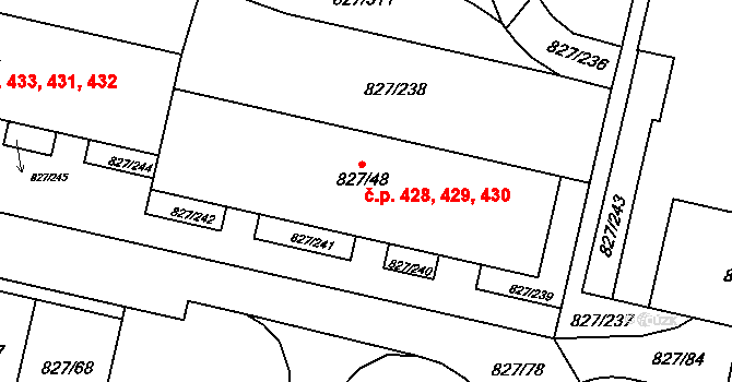 Bohnice 428,429,430, Praha na parcele st. 827/48 v KÚ Bohnice, Katastrální mapa