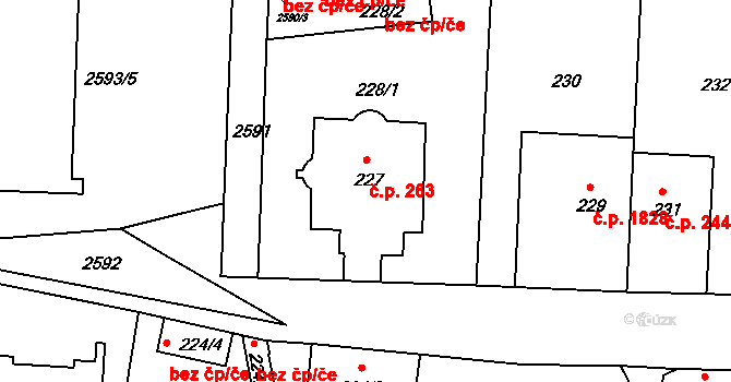Záběhlice 263, Praha na parcele st. 227 v KÚ Záběhlice, Katastrální mapa