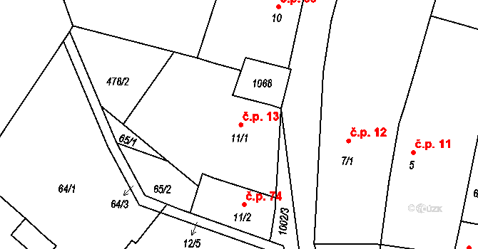 Břežany II 13 na parcele st. 11/1 v KÚ Břežany II, Katastrální mapa