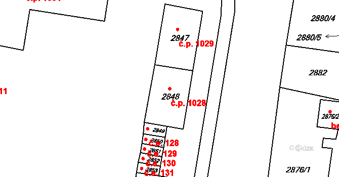 Jirkov 1028 na parcele st. 2848 v KÚ Jirkov, Katastrální mapa