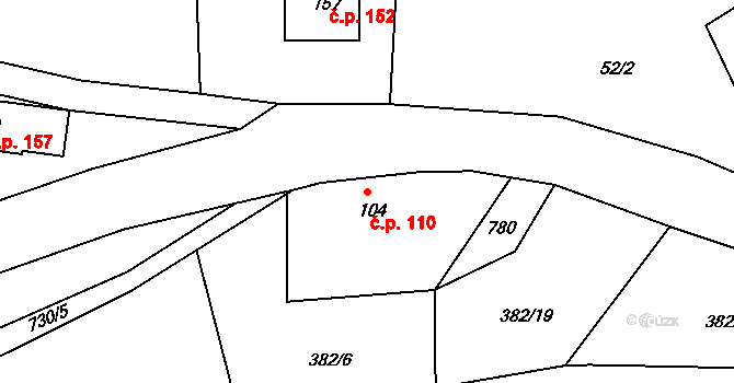 Novina 110, Kryštofovo Údolí na parcele st. 104 v KÚ Novina u Liberce, Katastrální mapa