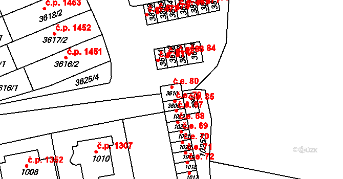 Šlapanice 80 na parcele st. 3610 v KÚ Šlapanice u Brna, Katastrální mapa