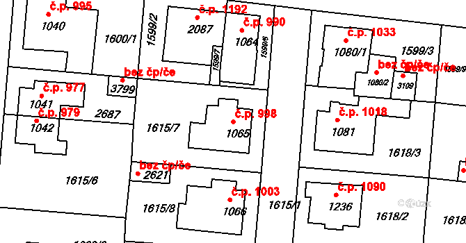 Ústí nad Orlicí 998 na parcele st. 1065 v KÚ Ústí nad Orlicí, Katastrální mapa