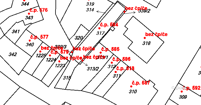 Dolní Kounice 585 na parcele st. 313/1 v KÚ Dolní Kounice, Katastrální mapa