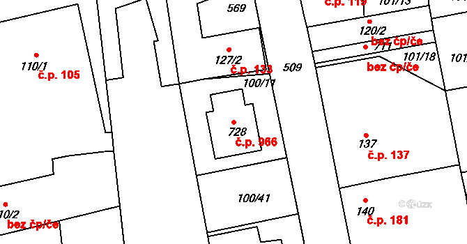 Rudná 966 na parcele st. 728 v KÚ Dušníky u Rudné, Katastrální mapa