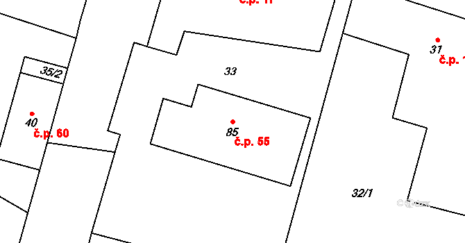 Prokopov 55 na parcele st. 85 v KÚ Prokopov, Katastrální mapa