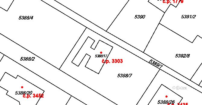 Frýdek 3303, Frýdek-Místek na parcele st. 5388/17 v KÚ Frýdek, Katastrální mapa