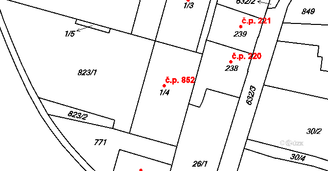 Slatiňany 852 na parcele st. 1/4 v KÚ Slatiňany, Katastrální mapa