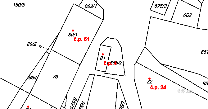 Lipá 4, Třebenice na parcele st. 81 v KÚ Mrsklesy, Katastrální mapa