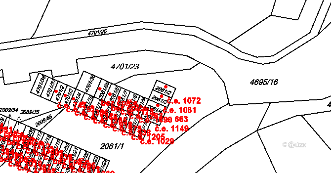 Chomutov 1072 na parcele st. 2061/2 v KÚ Chomutov I, Katastrální mapa