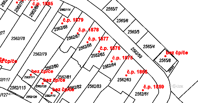 Trnovany 1876, Teplice na parcele st. 2562/65 v KÚ Teplice-Trnovany, Katastrální mapa