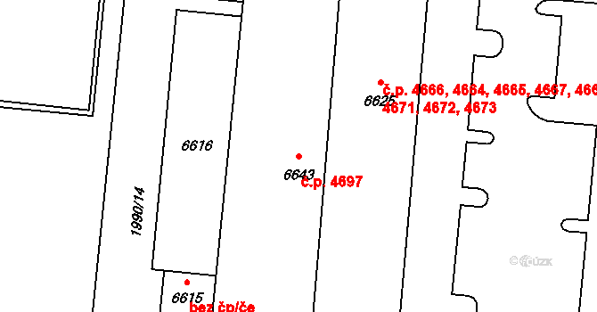 Zlín 4697 na parcele st. 6643 v KÚ Zlín, Katastrální mapa