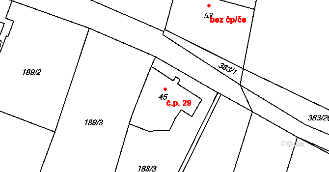 Štěpánovice 29, Výčapy na parcele st. 45 v KÚ Štěpánovice u Jaroměřic nad Rokytnou, Katastrální mapa