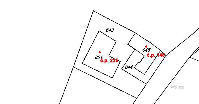 Jenišov 235 na parcele st. 851 v KÚ Jenišov, Katastrální mapa