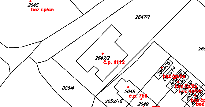 Valtice 1112 na parcele st. 2647/2 v KÚ Valtice, Katastrální mapa
