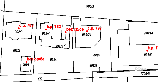 Suchdol nad Lužnicí 787 na parcele st. 996/21 v KÚ Suchdol nad Lužnicí, Katastrální mapa