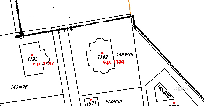 Jesenice 1134 na parcele st. 1192 v KÚ Jesenice u Prahy, Katastrální mapa