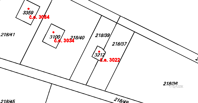 Sezimovo Ústí 3022 na parcele st. 3212 v KÚ Sezimovo Ústí, Katastrální mapa