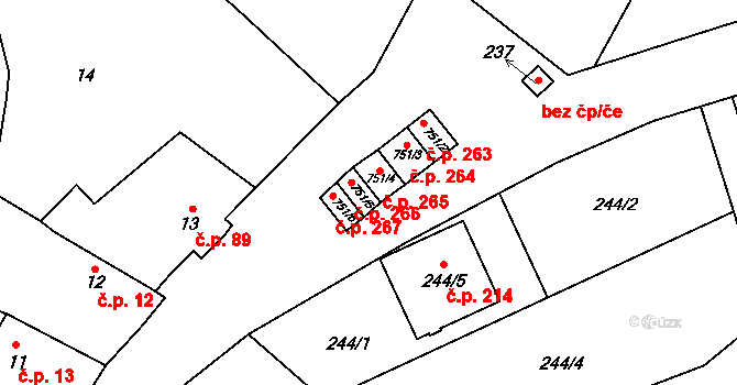 Čelkovice 266, Tábor na parcele st. 751/5 v KÚ Čelkovice, Katastrální mapa
